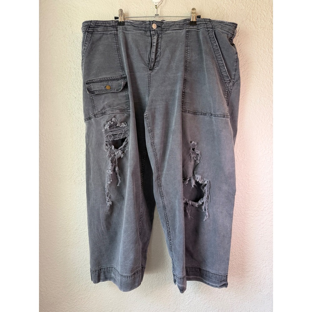 Pilcro Anthropologie Distressed Grey Wide Leg Cargo Pants Plus Size 20W